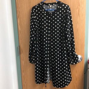 Vintage Button Up No Collar Polka Dot Tunic